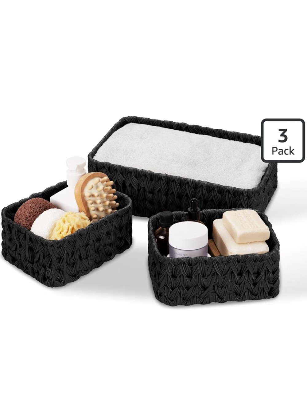 3pc Set NWT Granny Says Wicker Nesting Basket Set Waterproof Organizer In Black